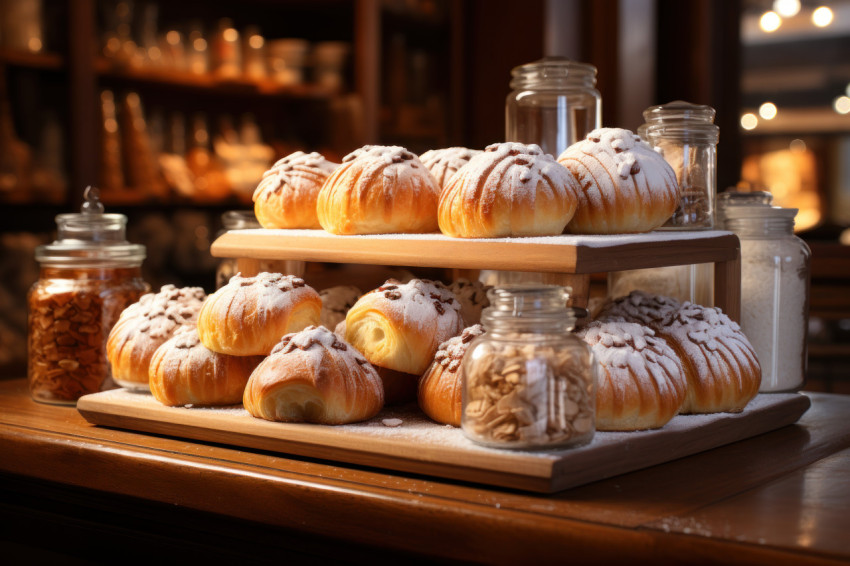 Indulge your senses with a visual feast of delectable pastries in a charming bakery display