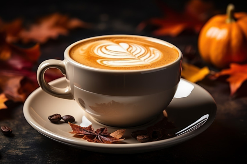 A close glimpse of a hand with a coffee mug against a canvas of colorful fall foliage