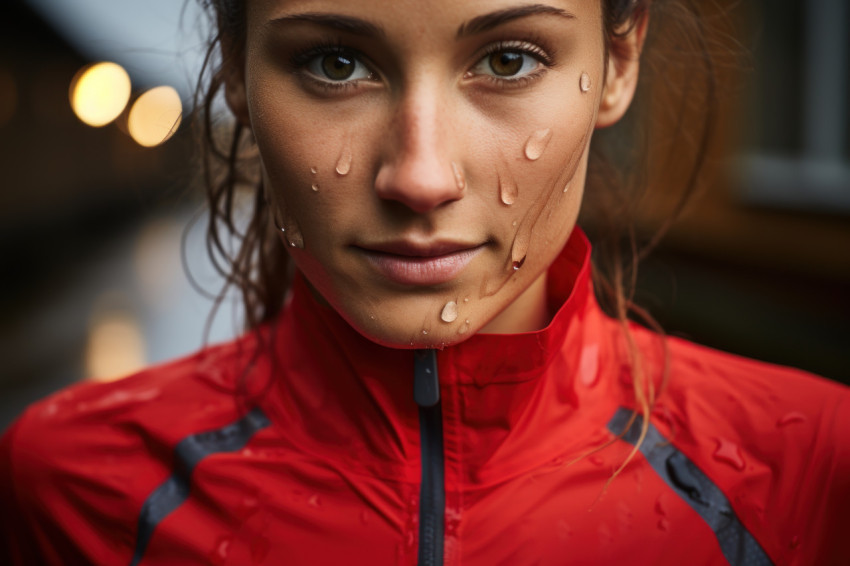 A race bib in the raindrops showcasing athlete determination, ru