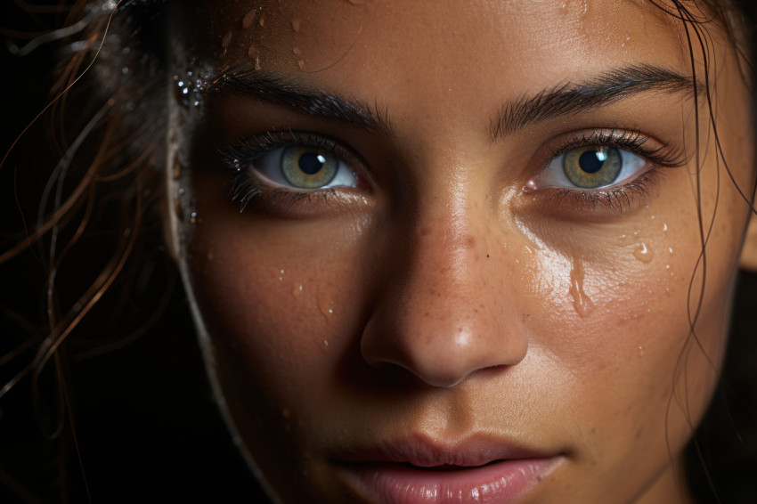 Close up exposes the grit and determination of a female runner,