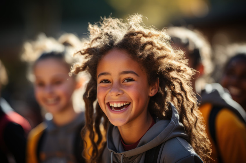 Candid laughter of little runner and friends radiates happiness,