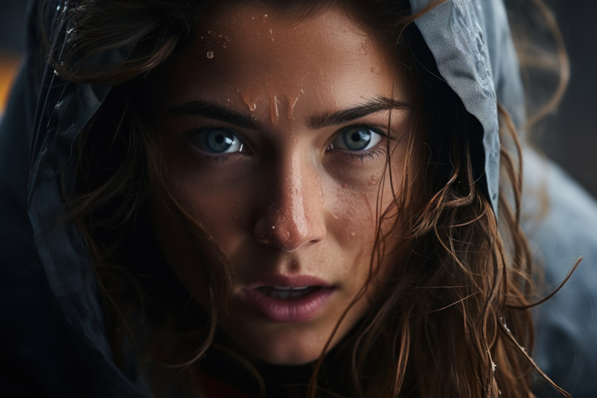 Close up of a female runner intense focus at the finish line, ru