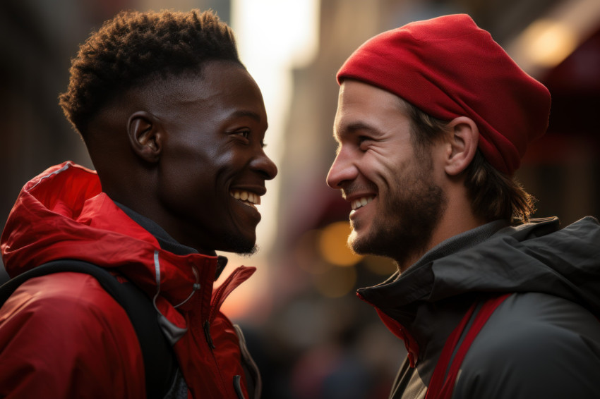 Runners celebrate together with an embrace, runner image