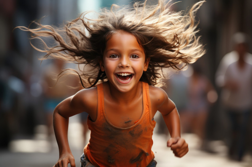 Moments of resilience as a little girl runs barefoot, runner ima