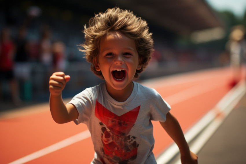 Little runner victory lap blurred motion enhances energy and spe