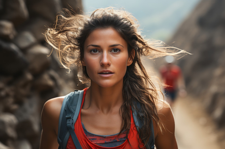 Conquering the steep trail female runner showcases trail running