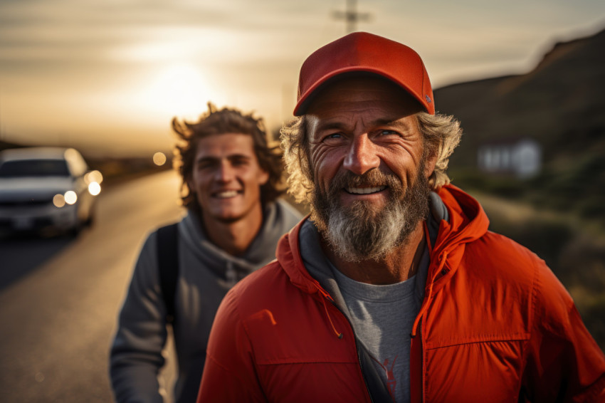 Old man keeps pace with younger runners highlighting the timeles