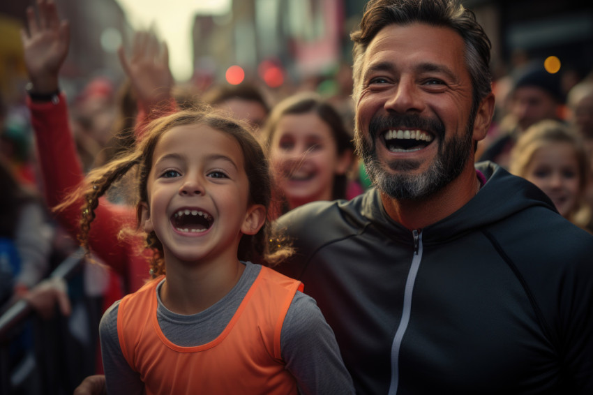 Emotional images as parents cheer on their little runner, runner