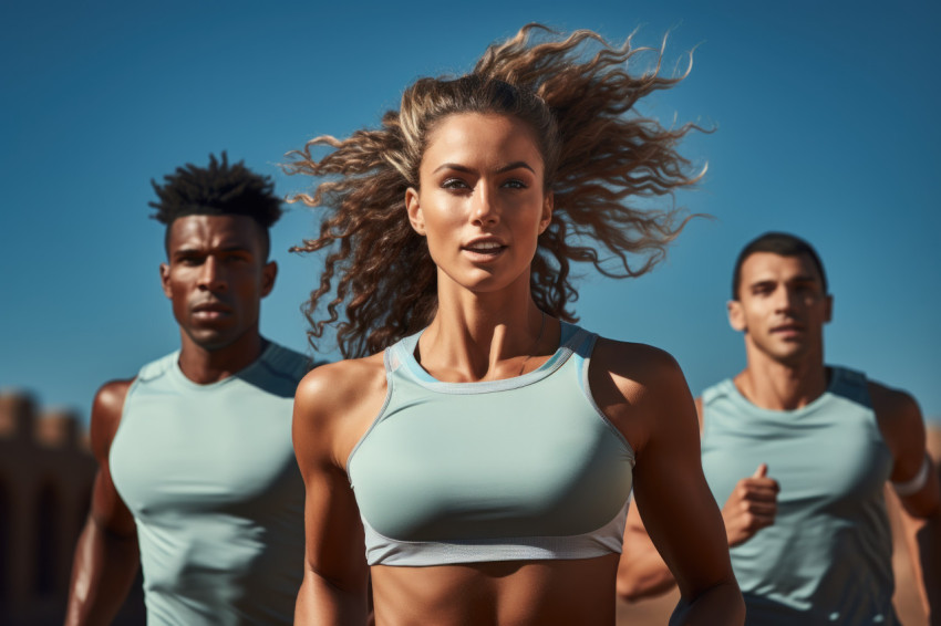 Male and female runners showcase synchronized sprinting excellen