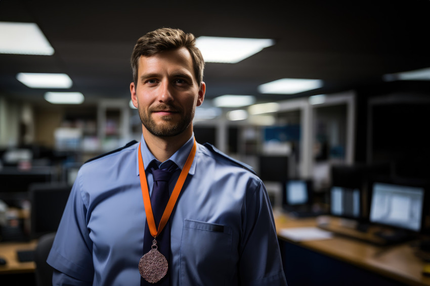 Employee desk becomes a display of dedication with the medal