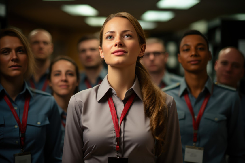 Employee leads leadership session wearing medal of expertise