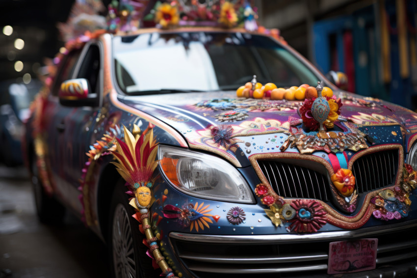 A street procession of decorated cars and floats a mobile masterpiece of venetian carnival artistry