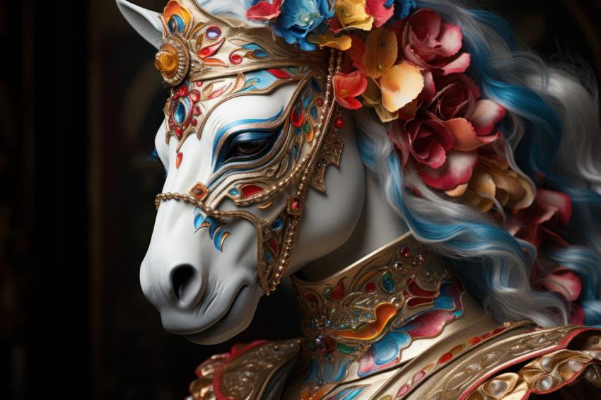 Majestic carnival horses surreal costumes blend Majestic carnival horses surreal costumes blend