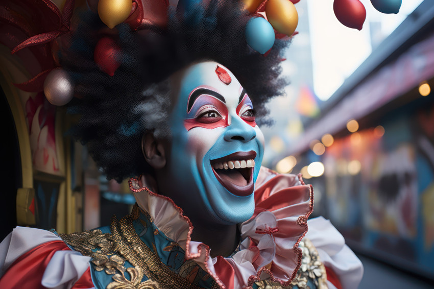 Musical carnival vibes jazz themed masked man on the street