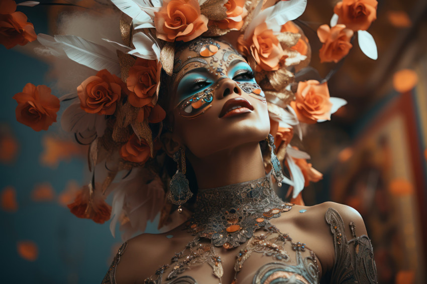 Carnival themed ballroom graceful masked woman in a dance Carnival themed ballroom graceful masked woman in a dance