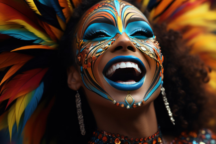 Dancing to the rhythm woman celebrating in carnival mask