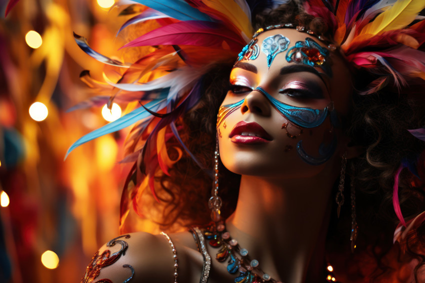 Mesmerizing carnival woman amidst string lights