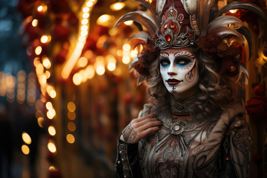 Midnight path woman in carnival mask