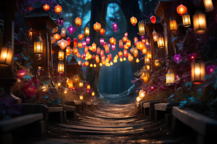 Vibrant illumination shifting colors along carnival stroll Vibrant illumination shifting colors along carnival stroll