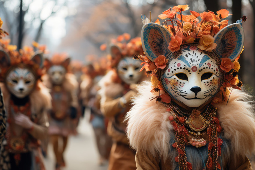 Vibrant animal mask parade adding wildness to the festivities