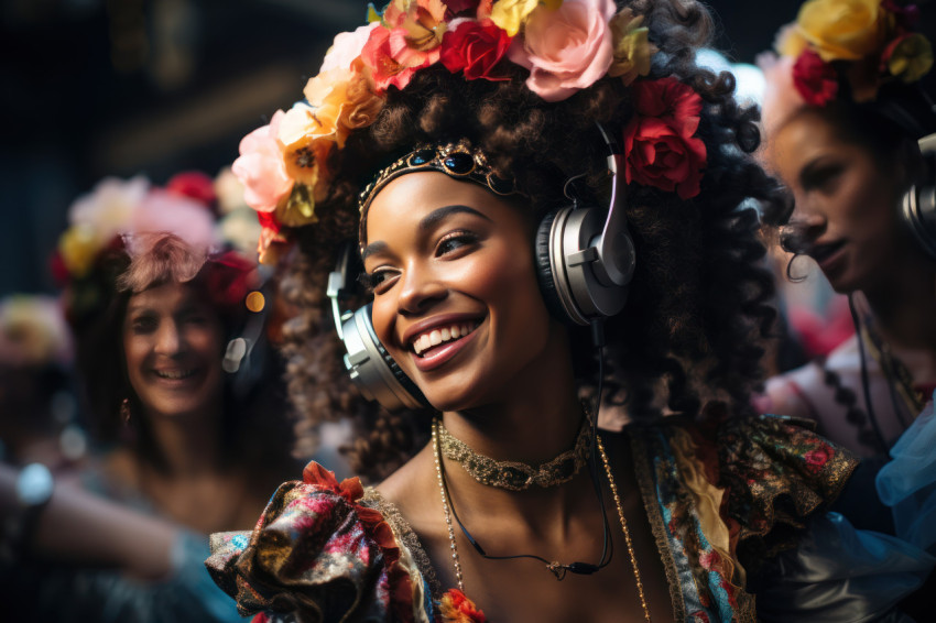 Vibrant venetian carnival silent disco revelry in spectacular costumes