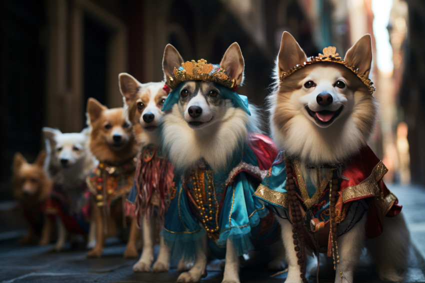 Streets alive with venetian canine carnival procession