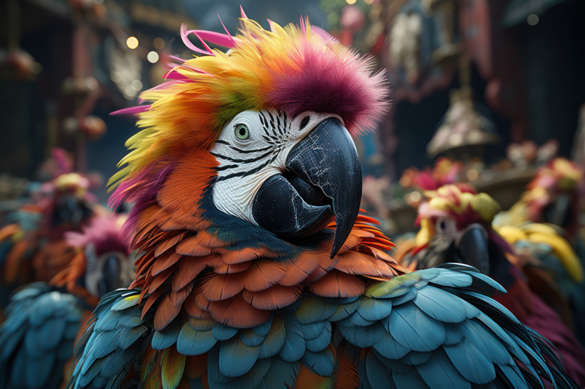 Festivities tropical island carnival with pirates and parrots