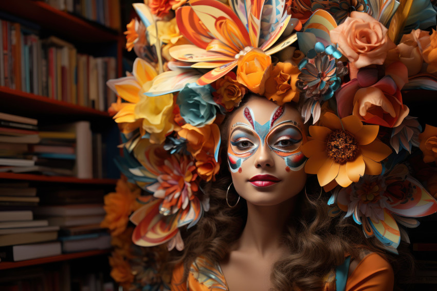 Carnival masked woman in carnival book nook