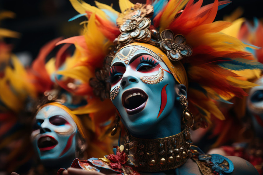 Elaborate masked dancers embody carnival energy