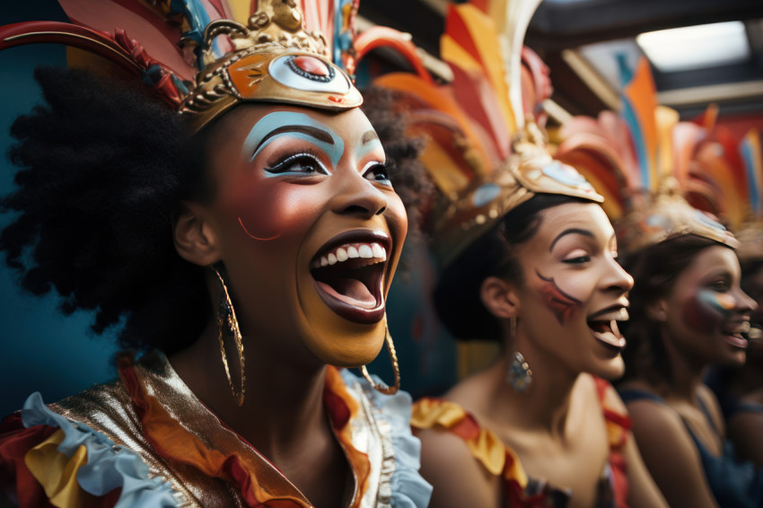 Masked revelry carnival participants in whimsical carousel delight