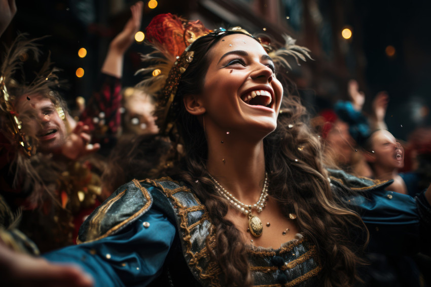 Moment confetti fills the air at venetian carnival