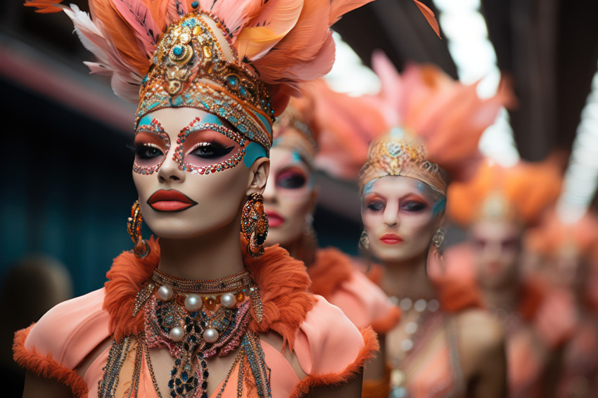 Tradition carnival masks in high fashion show