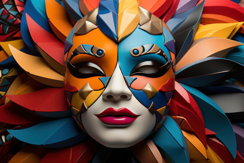 Carnival mask illusion mosaic art reveals monumental mask