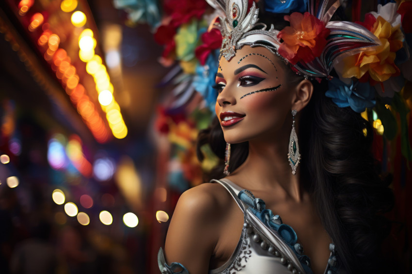 Shadows carnival masked woman in dimly lit alley