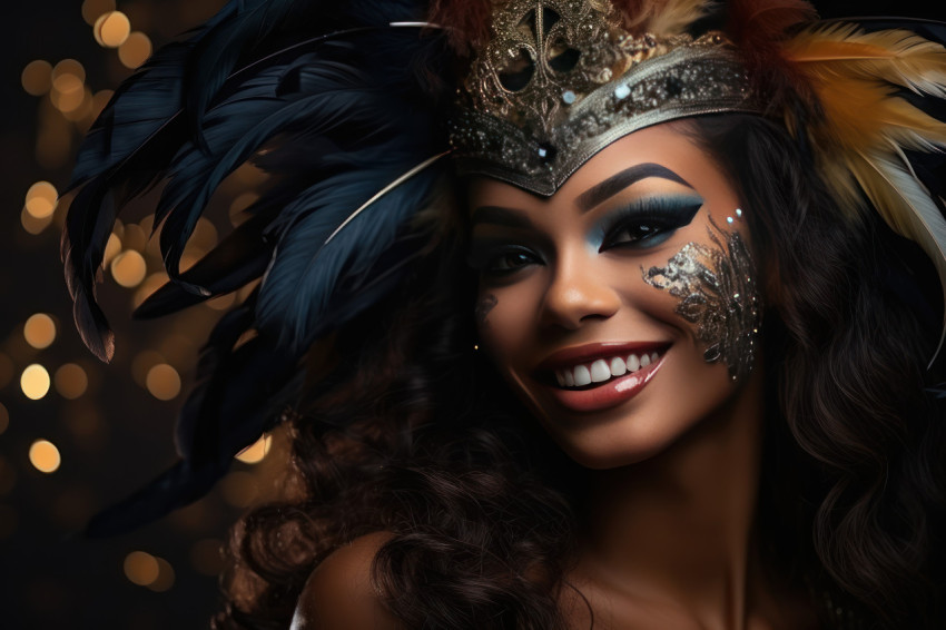 Woman radiates in luxurious carnival mask