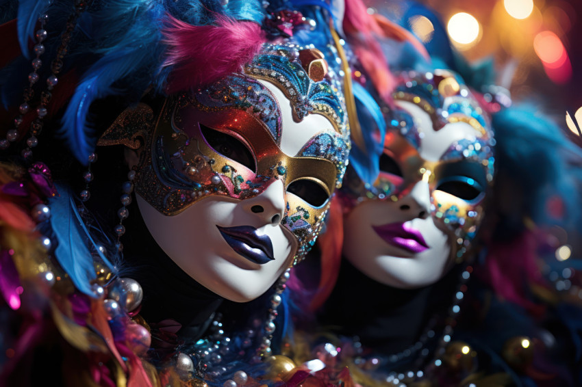 Enchanting masked ball amidst iridescent bubbles