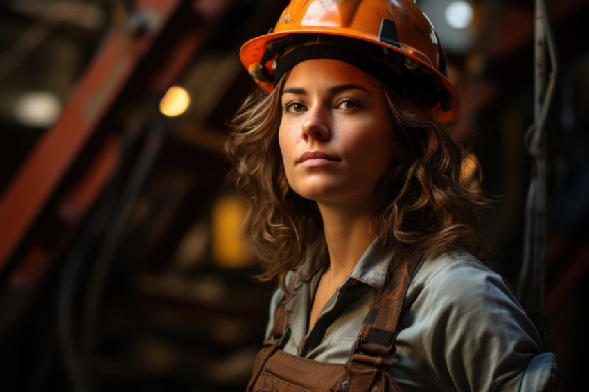 Strength in leadership woman commanding industrial site with confidence