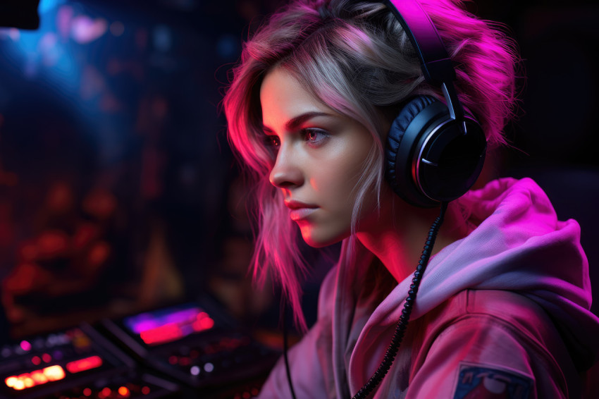 Digital dominance a woman exuding strength in the gaming universe