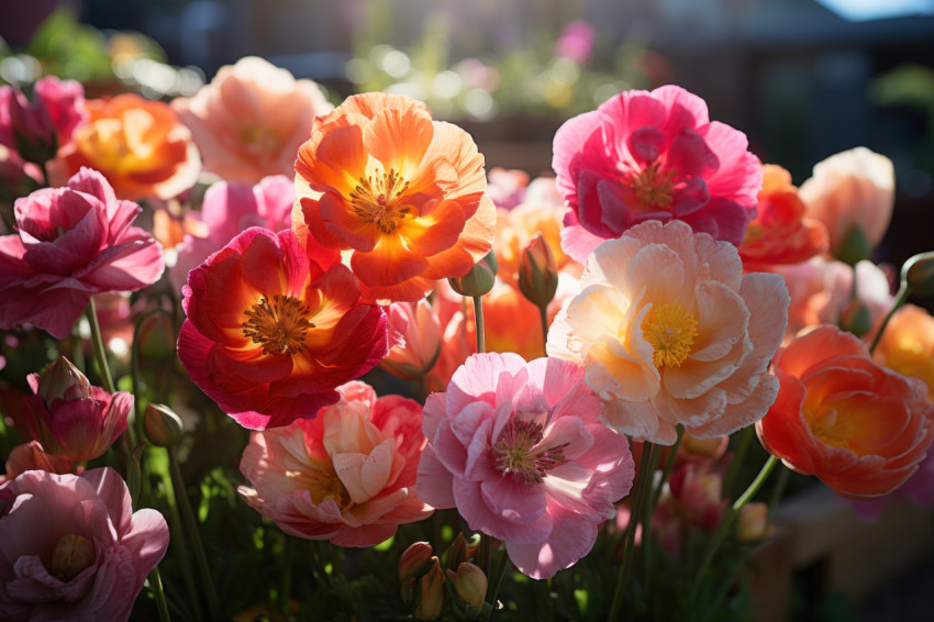 Golden glow vibrant tulips bathed in sunlight