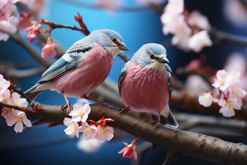 Birds amongst blossoms in tranquil tree