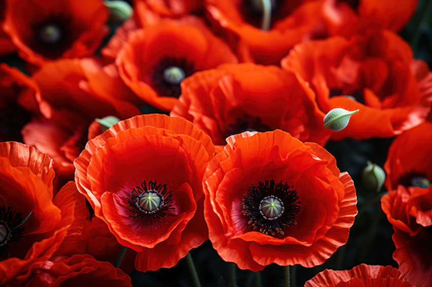 Floral symphony patterns and waves in aerial poppy display