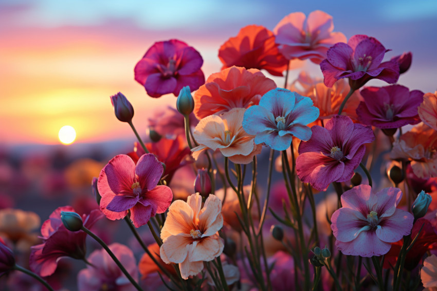 Twilight blossoms silhouetted flowers in sunset glow