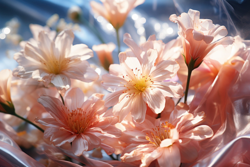 Elegance flowers glimpsed through translucent drapery