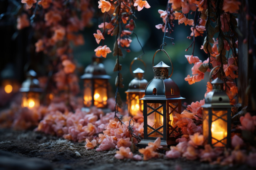 Illuminated blooms lantern lit spring garden