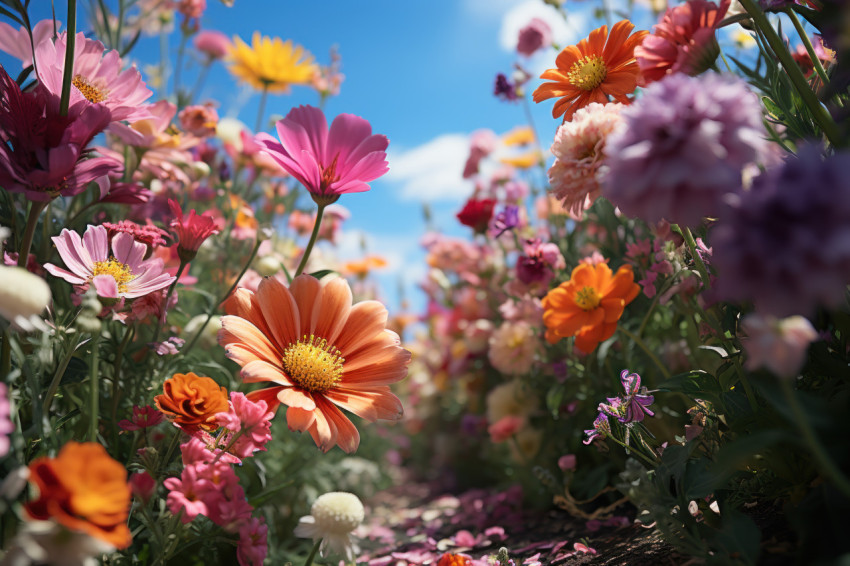 Nature touch footprints treading amongst blooms