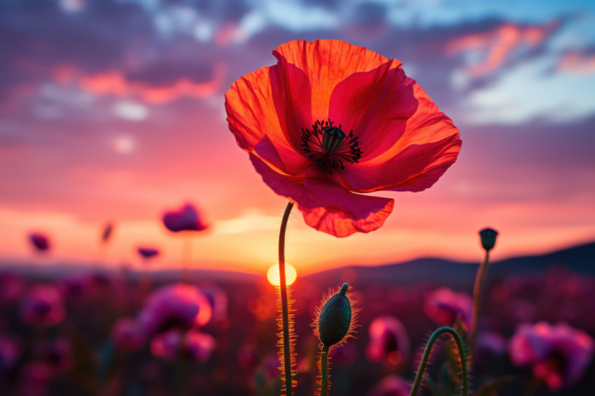 Iconic poppy in sunset embrace