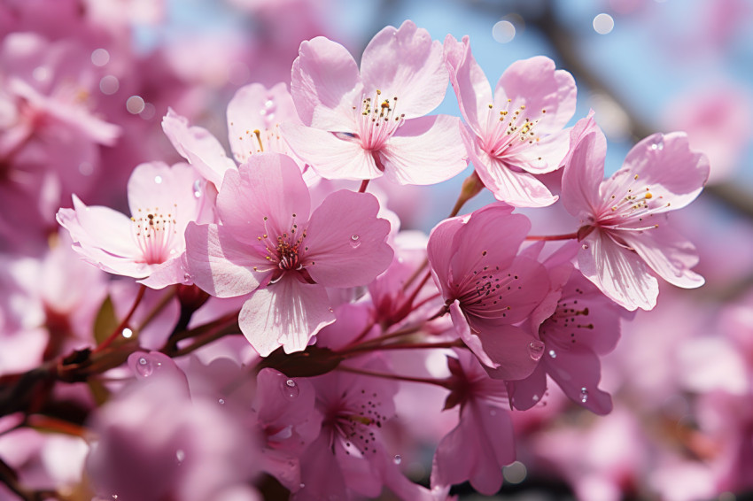 A serene snapshot of cherry blossoms dancing in the breeze