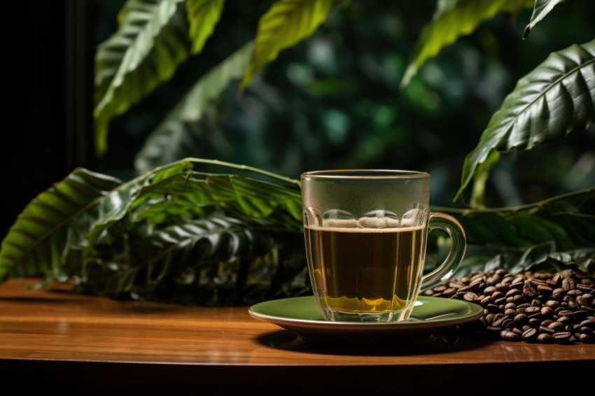 Environmental friendly cafe ambiance with green leaves as a symbol of sustainable practices