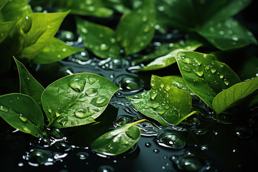 A serene and abstract water world of floating leaves