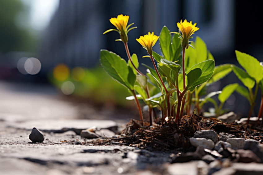 Dandelions as a metaphor for nature strength in urban settings